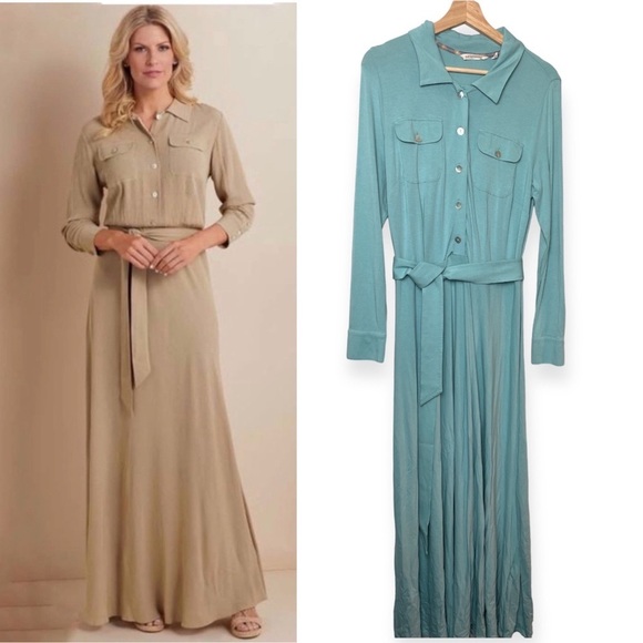 Soft Surroundings Dresses & Skirts - Soft Surrounding Savanna Sea Foam Green Mother Of Pearl Button Maxi Dress Size M